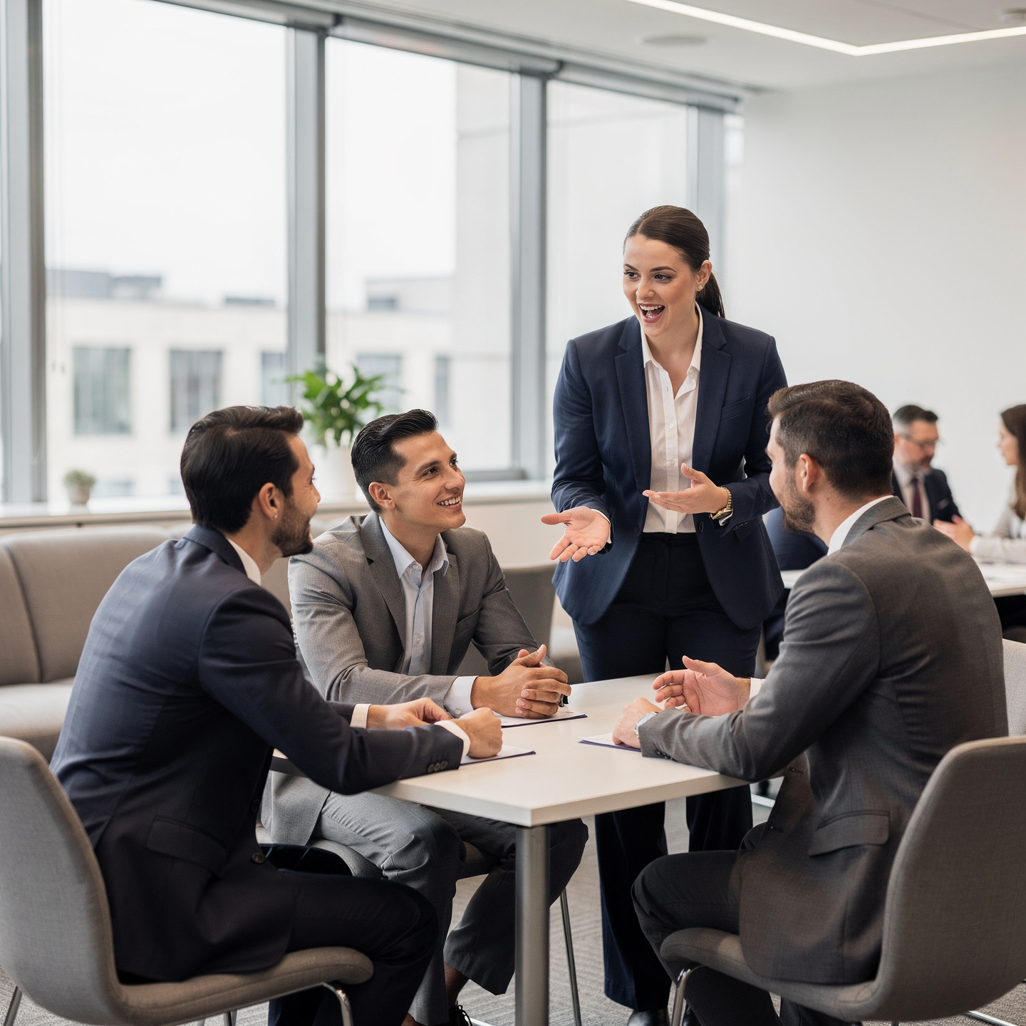 flux pro 2.0 business professionals practicing basic english conversation in small groups dur 0