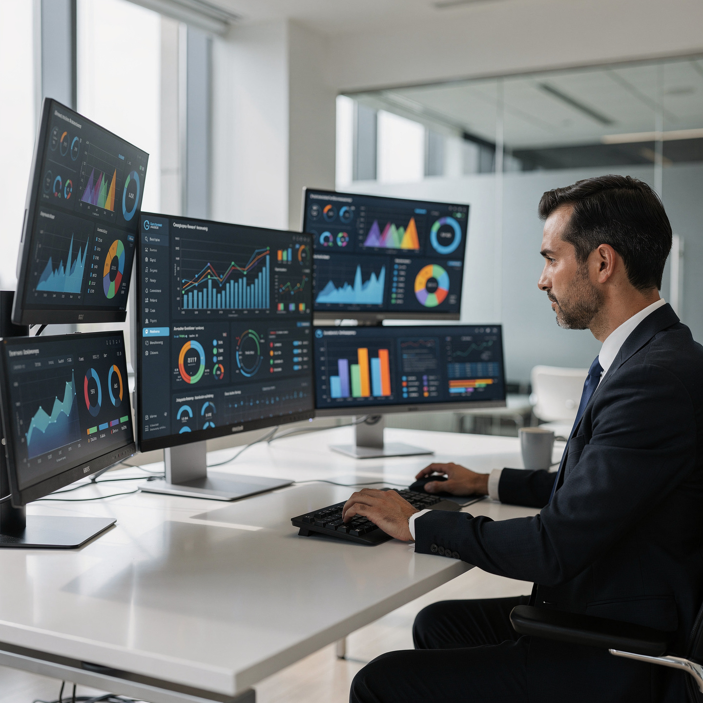 flux pro 2.0 data analyst working with multiple business dashboards graphs statistics and bus 0