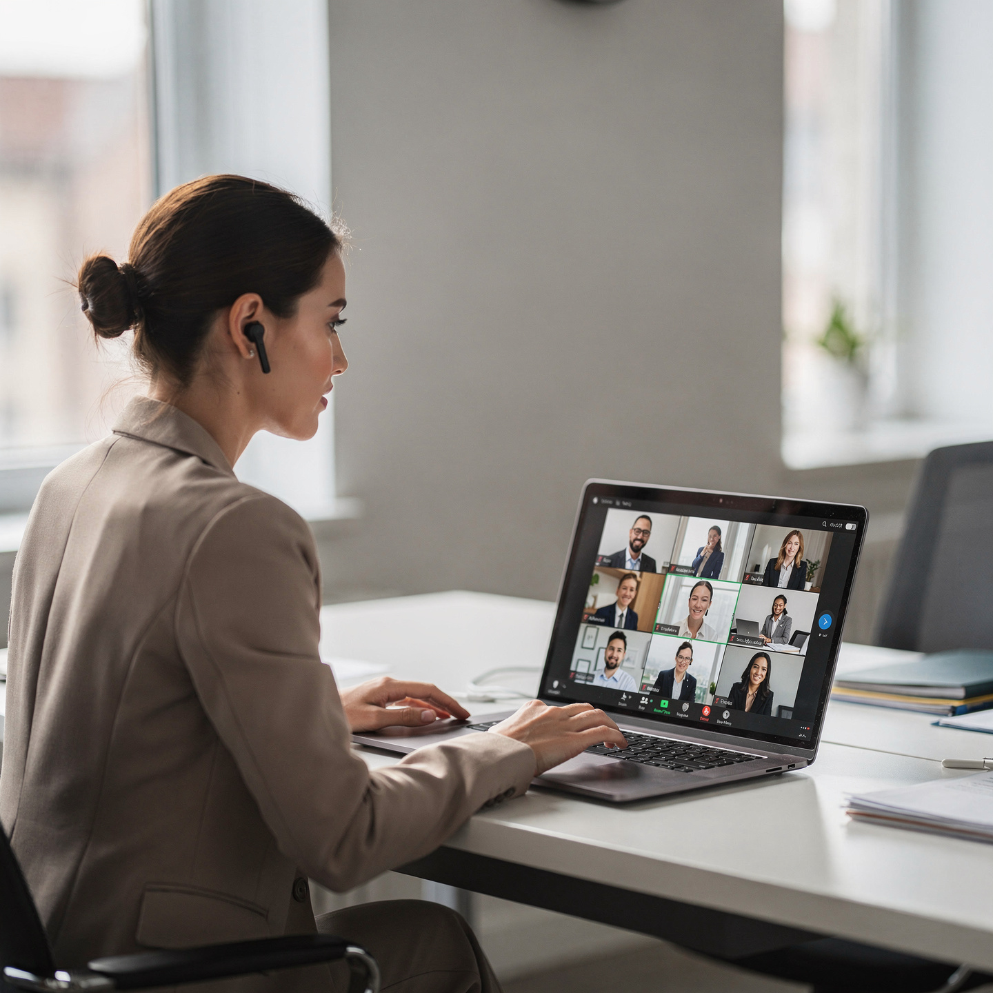 flux pro 2.0 fotografía corporativa ultra realista de una profesional participando en una ca 0