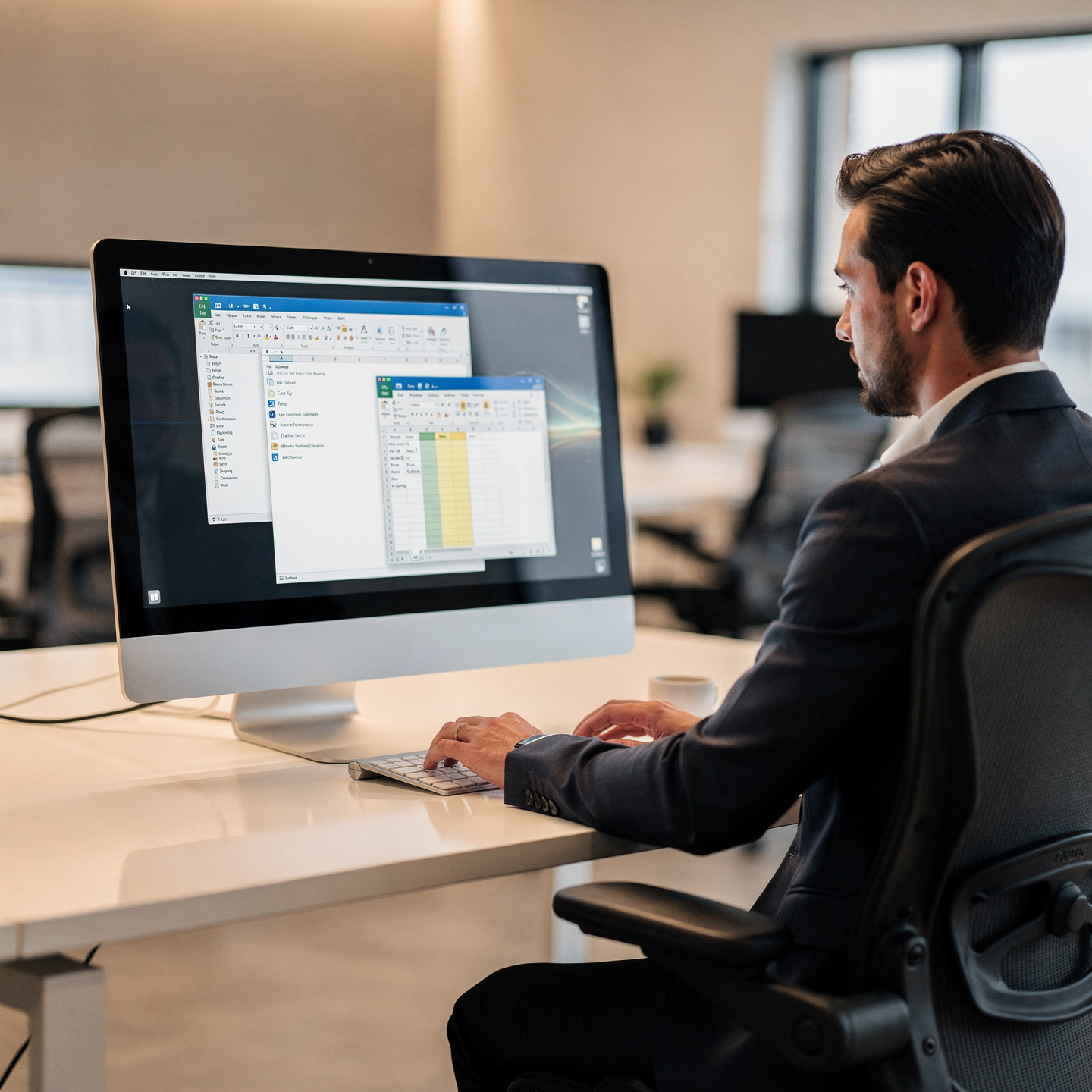 flux pro 2.0 fotografía corporativa ultra realista mostrando un computador con microsoft wor 0
