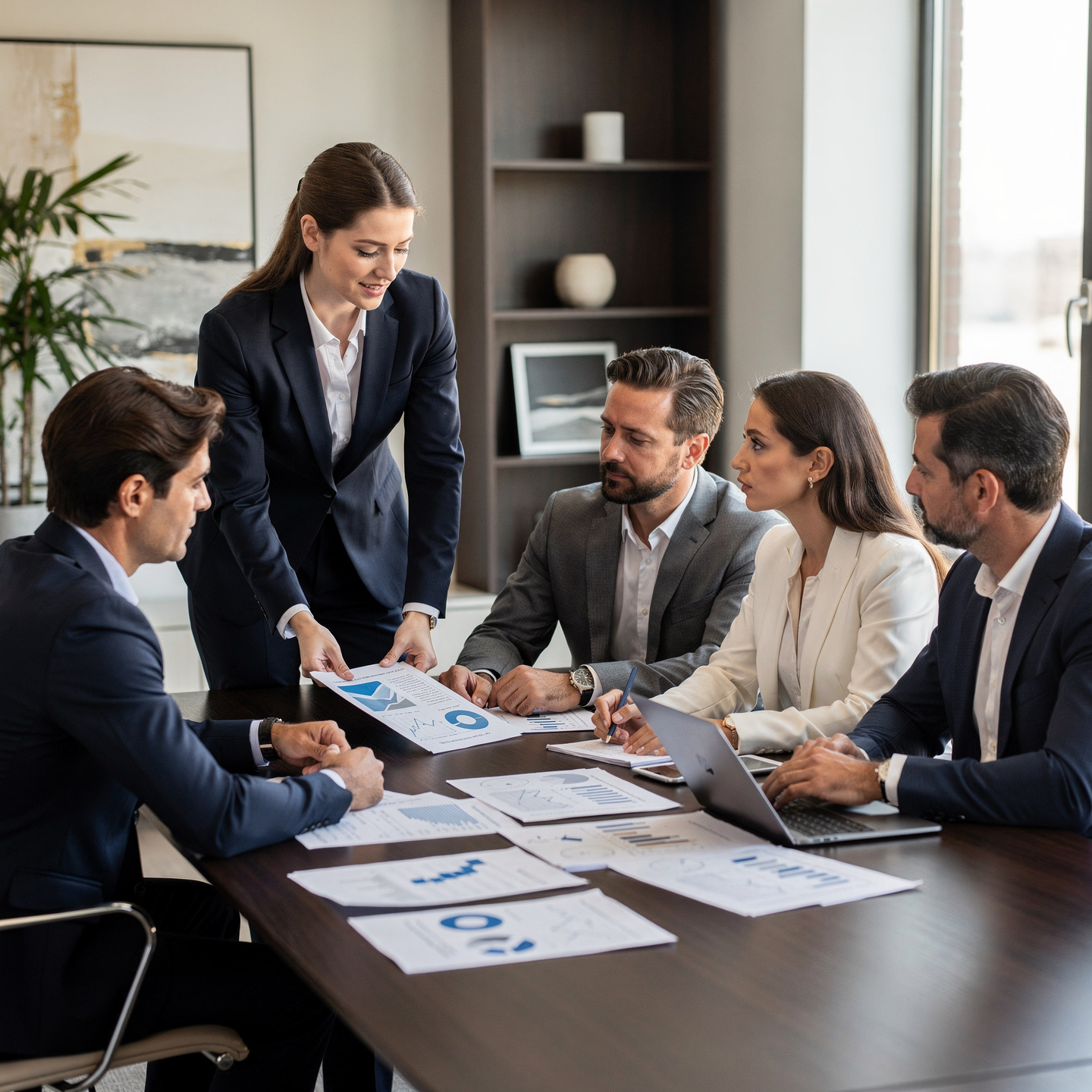 flux pro 2.0 reunión estratégica entre un consultor y un equipo directivo de europeos en un 0