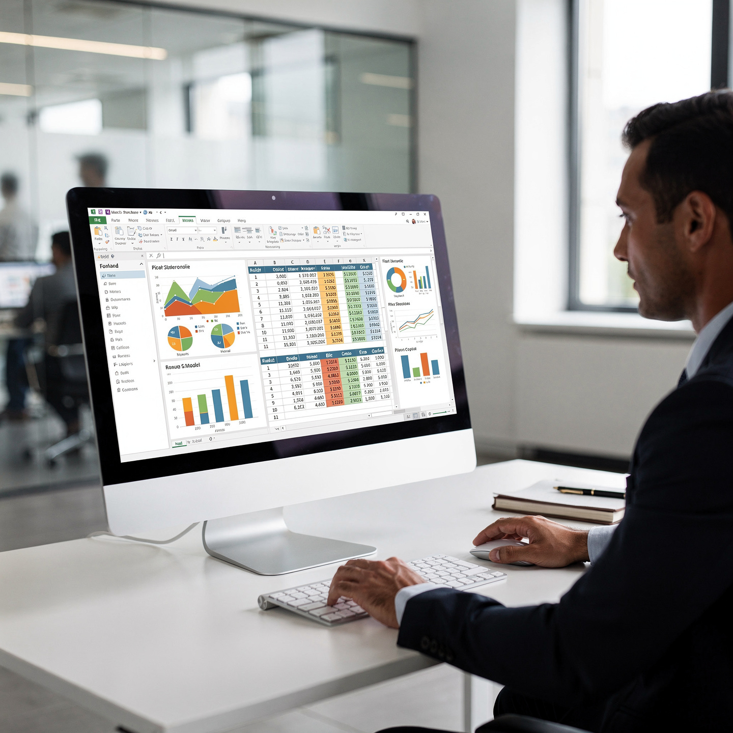 flux pro 2.0 ultra realistic corporate office professional business analyst working on a mode 0
