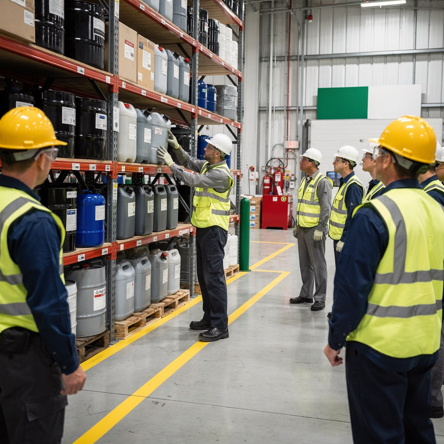 flux pro 2.0 ultra realistic hazardous materials training inside a modern warehouse. an instr 0
