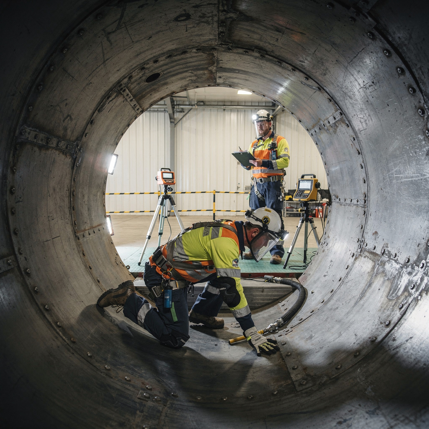 flux pro 2.0 ultra realistic industrial training inside a confined space simulator. a worker 0